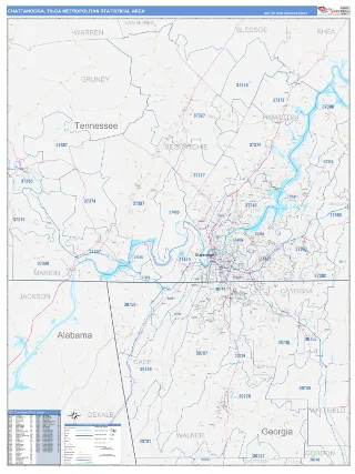 Chattanooga Metro Area ColorCast style ZIP Code wall map