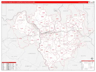Huntington-Ashland Metro Area RedLine style ZIP Code wall map