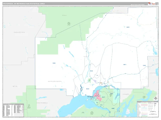 Anchorage Metro Area ZIP Code Wall Map, Classic style