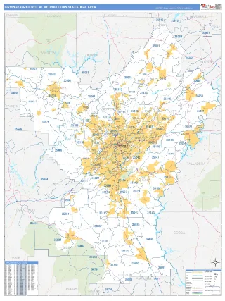 Birmingham-Hoover Metro Area Business Reference style ZIP Code wall map