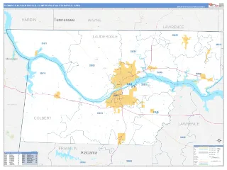 Florence-Muscle Shoals Metro Area Business Reference style ZIP Code wall map