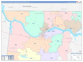 Florence-Muscle Shoals Metro Area ColorCast style ZIP Code wall map
