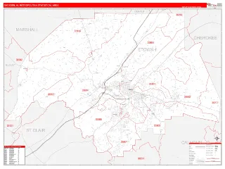 Gadsden Metro Area RedLine style ZIP Code wall map