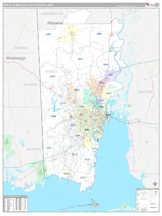Mobile Metro Area Classic style ZIP Code wall map