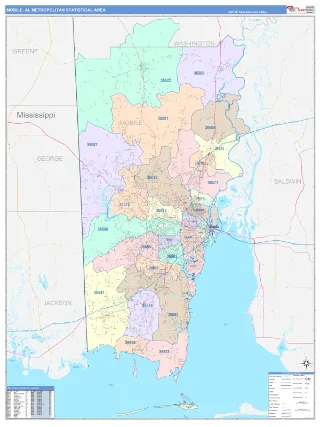 Mobile Metro Area ColorCast style ZIP Code wall map