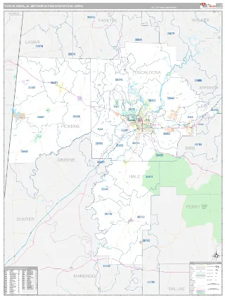 Tuscaloosa Metro Area Classic style ZIP Code wall map