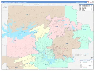 Hot Springs Metro Area ColorCast style ZIP Code wall map