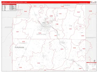 Jonesboro Metro Area RedLine style ZIP Code wall map