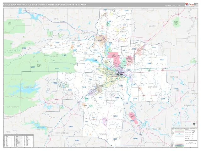 Little Rock-North Little Rock-Conway Metro Area ZIP Code Wall Map, Classic style