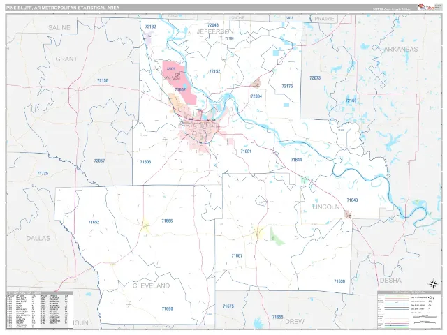 Pine Bluff Metro Area ZIP Code Wall Map, Classic style
