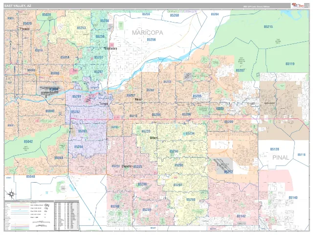 East Valley Metro Area ZIP Code Wall Map, Classic style