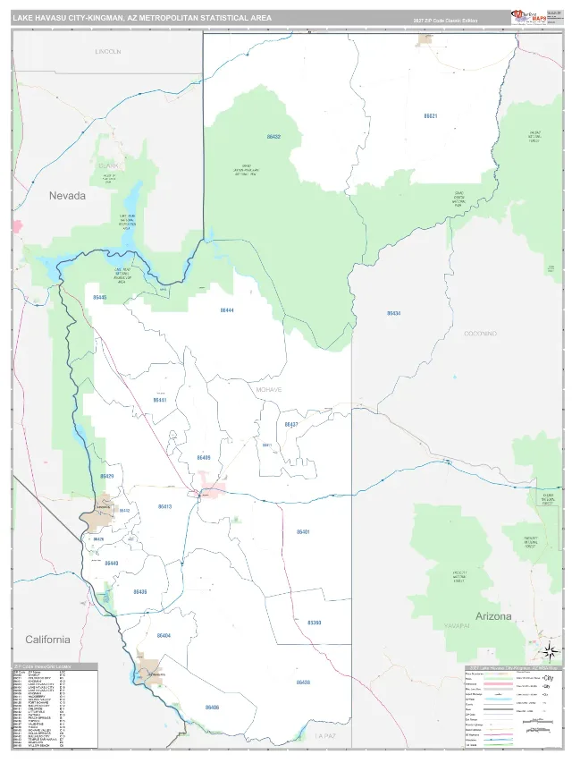 Lake Havasu City-Kingman Metro Area ZIP Code Wall Map, Classic style