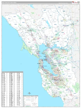 Bay Area Metro Area Classic style ZIP Code wall map