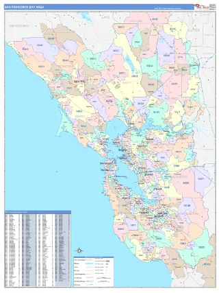 Bay Area Metro Area ColorCast style ZIP Code wall map