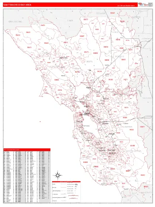 Bay Area Metro Area RedLine style ZIP Code wall map