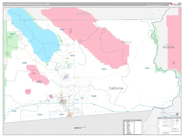 El Centro Metro Area ZIP Code Wall Map, Classic style