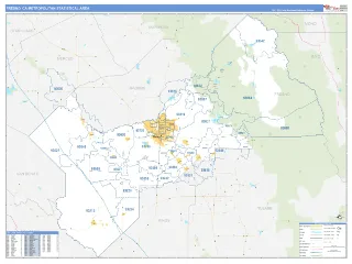 Fresno Metro Area Business Reference style ZIP Code wall map