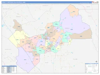 Fresno Metro Area ColorCast style ZIP Code wall map