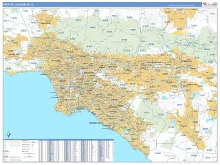 Greater Los Angeles Metro Area Business Reference style ZIP Code wall map