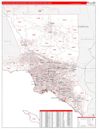 Los Angeles-Long Beach-Anaheim Metro Area RedLine style ZIP Code wall map
