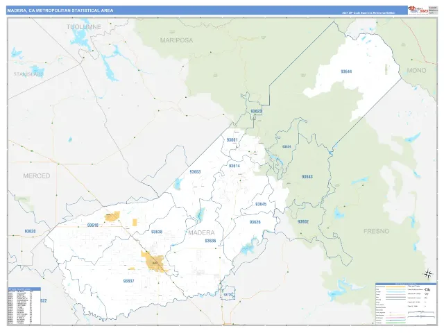 Madera Metro Area ZIP Code Wall Map, Business Reference style