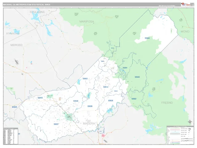 Madera Metro Area ZIP Code Wall Map, Classic style