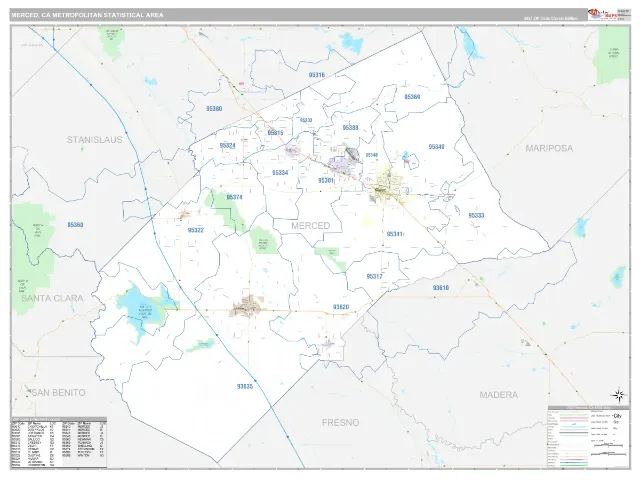 Merced Metro Area ZIP Code Wall Map, Classic style