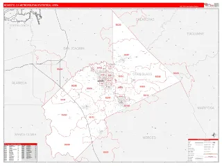 Modesto Metro Area RedLine style ZIP Code wall map