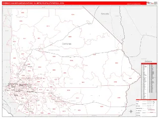 Riverside-San Bernardino-Ontario Metro Area RedLine style ZIP Code wall map