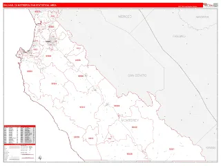 Salinas Metro Area RedLine style ZIP Code wall map