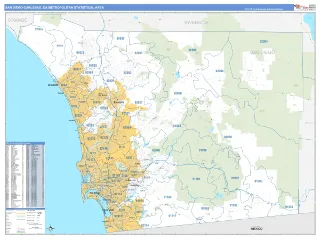 San Diego-Carlsbad Metro Area Business Reference style ZIP Code wall map