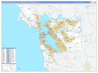 San Francisco–Oakland–Hayward Metro Area Business Reference style ZIP Code wall map