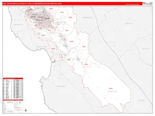 San Jose-Sunnyvale-Santa Clara Metro Area RedLine style ZIP Code wall map