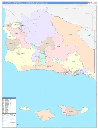 Santa Maria-Santa Barbara Metro Area ColorCast style ZIP Code wall map