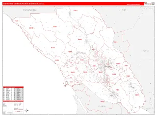 Santa Rosa Metro Area RedLine style ZIP Code wall map