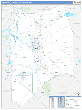 Stockton-Lodi Metro Area Business Reference style ZIP Code wall map