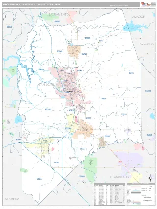 Stockton-Lodi Metro Area Classic style ZIP Code wall map