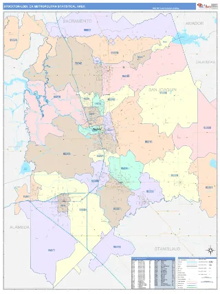 Stockton-Lodi Metro Area ColorCast style ZIP Code wall map