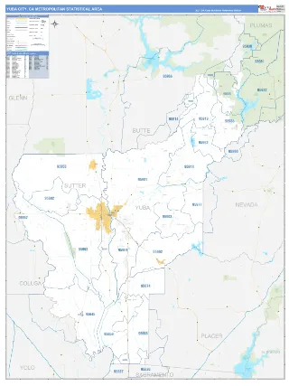 Yuba City Metro Area Business Reference style ZIP Code wall map
