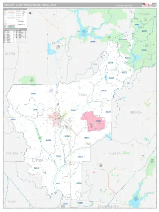 Yuba City Metro Area Classic style ZIP Code wall map