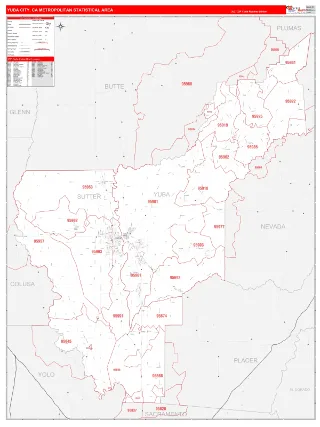 Yuba City Metro Area RedLine style ZIP Code wall map