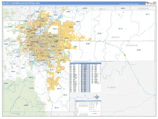 Denver Metro Area Business Reference style ZIP Code wall map