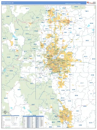 Front Range Metro Area Business Reference style ZIP Code wall map