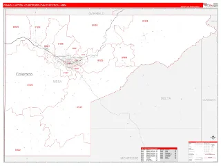Grand Junction Metro Area RedLine style ZIP Code wall map