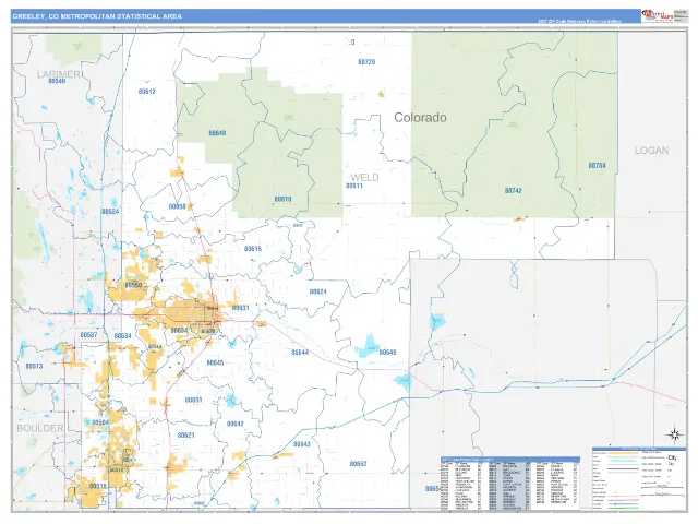 Greeley Metro Area ZIP Code Wall Map, Business Reference style