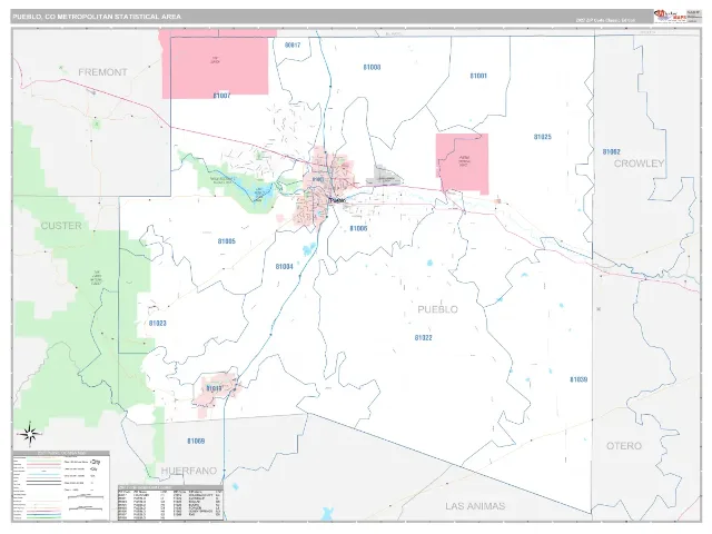 Pueblo Metro Area ZIP Code Wall Map, Classic style
