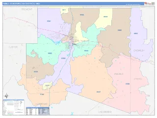 Pueblo Metro Area ColorCast style ZIP Code wall map