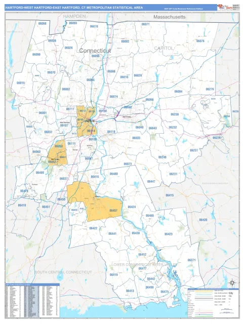 Hartford-West Hartford-East Hartford metro area map