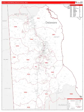 Dover Metro Area RedLine style ZIP Code wall map