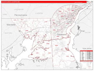 Wilmington-Newark Metro Area RedLine style ZIP Code wall map